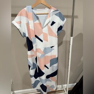 Abstract Patterned Dress in Pink, Blue, and White